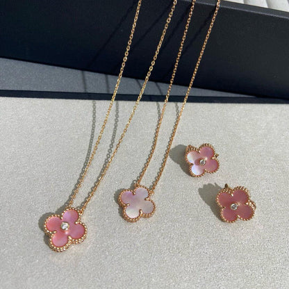 [Leaves]CLOVER 15MM DIAMOND PINK MOP NECKLACE