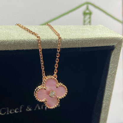 [Leaves]CLOVER 15MM DIAMOND PINK MOP NECKLACE