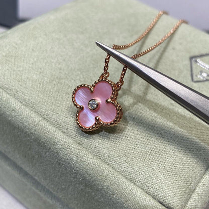 [Leaves]CLOVER 15MM DIAMOND PINK MOP NECKLACE