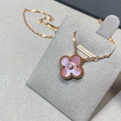 [Leaves]CLOVER 15MM DIAMOND PINK MOP NECKLACE