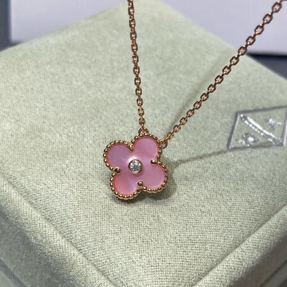 [Leaves]CLOVER 15MM DIAMOND PINK MOP NECKLACE