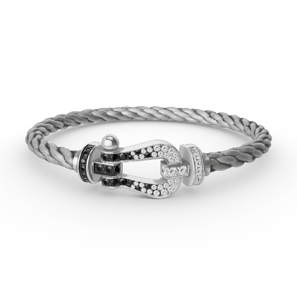 [Leaves]FORCE LARGE HORSESHOE BLACK & WHITE DIAMOND BRACELET - WHITE GOLD