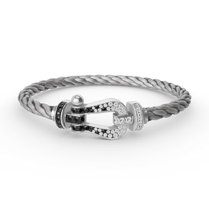 [Leaves]FORCE LARGE HORSESHOE BLACK & WHITE DIAMOND BRACELET - WHITE GOLD