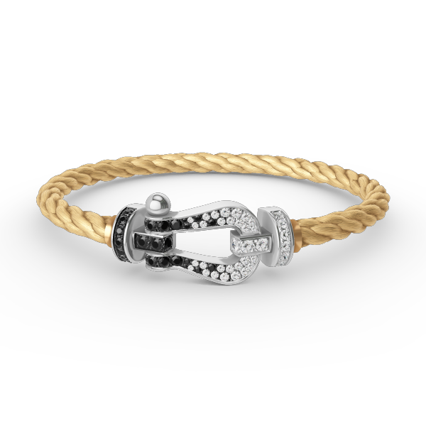 [Leaves]FORCE LARGE HORSESHOE BLACK & WHITE DIAMOND BRACELET - WHITE GOLD