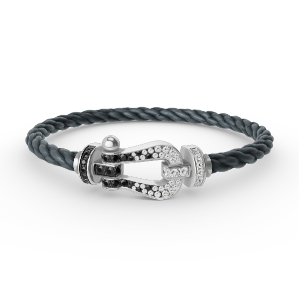 [Leaves]FORCE LARGE HORSESHOE BLACK & WHITE DIAMOND BRACELET - WHITE GOLD