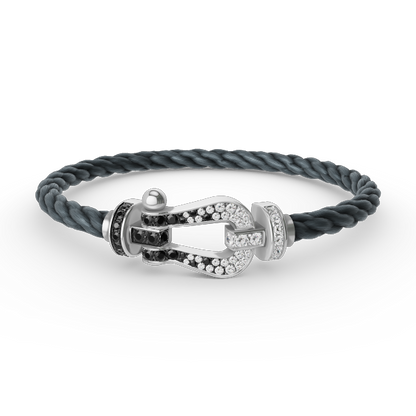 [Leaves]FORCE LARGE HORSESHOE BLACK & WHITE DIAMOND BRACELET - WHITE GOLD