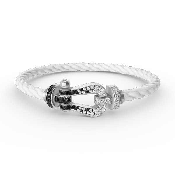 [Leaves]FORCE LARGE HORSESHOE BLACK & WHITE DIAMOND BRACELET - WHITE GOLD