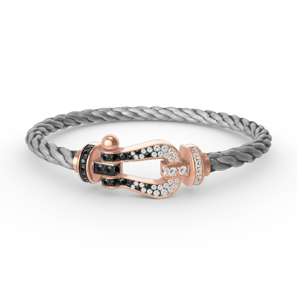 [Leaves]FORCE LARGE HORSESHOE BLACK & WHITE DIAMOND BRACELET - ROSE GOLD