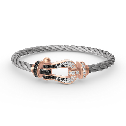 [Leaves]FORCE LARGE HORSESHOE BLACK & WHITE DIAMOND BRACELET - ROSE GOLD
