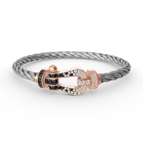 [Leaves]FORCE LARGE HORSESHOE BLACK & WHITE DIAMOND BRACELET - ROSE GOLD