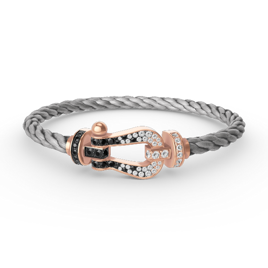 [Leaves]FORCE LARGE HORSESHOE BLACK & WHITE DIAMOND BRACELET - ROSE GOLD