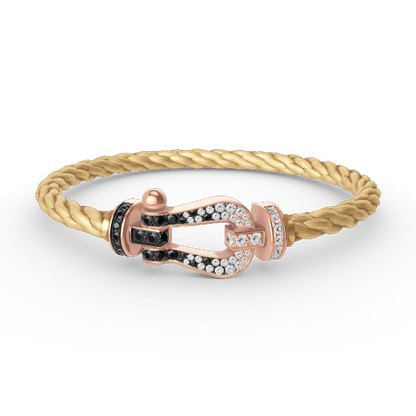 [Leaves]FORCE LARGE HORSESHOE BLACK & WHITE DIAMOND BRACELET - ROSE GOLD