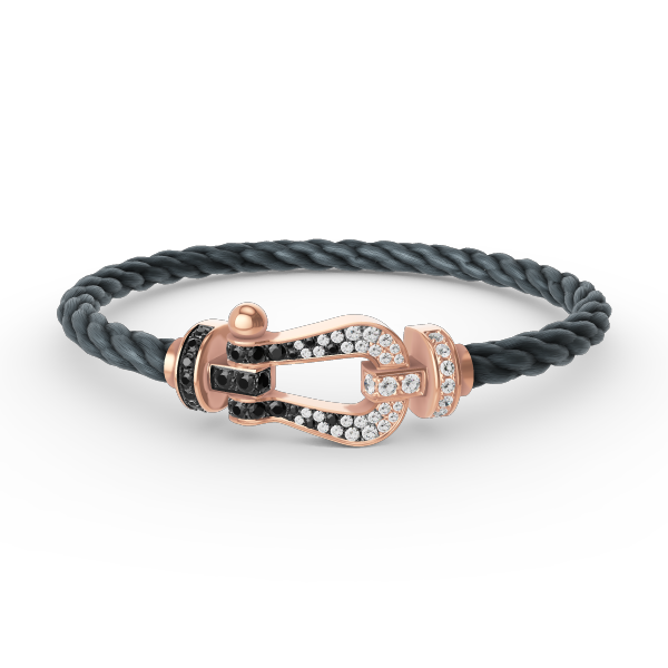 [Leaves]FORCE LARGE HORSESHOE BLACK & WHITE DIAMOND BRACELET - ROSE GOLD