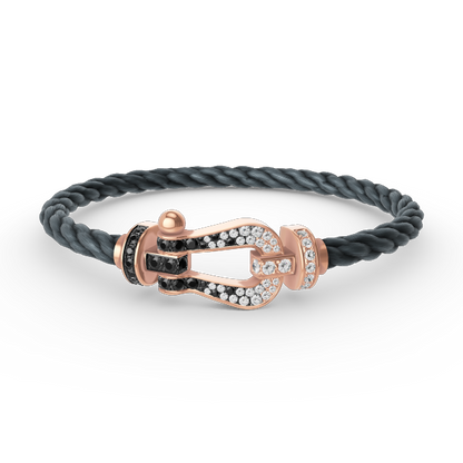[Leaves]FORCE LARGE HORSESHOE BLACK & WHITE DIAMOND BRACELET - ROSE GOLD