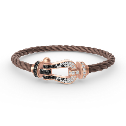 [Leaves]FORCE LARGE HORSESHOE BLACK & WHITE DIAMOND BRACELET - ROSE GOLD