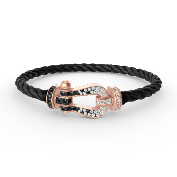 [Leaves]FORCE LARGE HORSESHOE BLACK & WHITE DIAMOND BRACELET - ROSE GOLD
