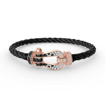 [Leaves]FORCE LARGE HORSESHOE BLACK & WHITE DIAMOND BRACELET - ROSE GOLD