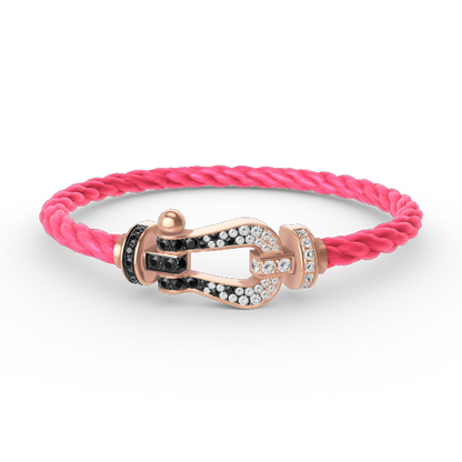 [Leaves]FORCE LARGE HORSESHOE BLACK & WHITE DIAMOND BRACELET - ROSE GOLD