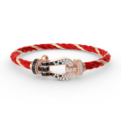 [Leaves]FORCE LARGE HORSESHOE BLACK & WHITE DIAMOND BRACELET - ROSE GOLD