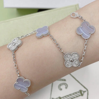 [Leaves]LUCKY CLOVER 5-MOTIF BRACELET - PURPLE CHALCEDONY COLLECTION