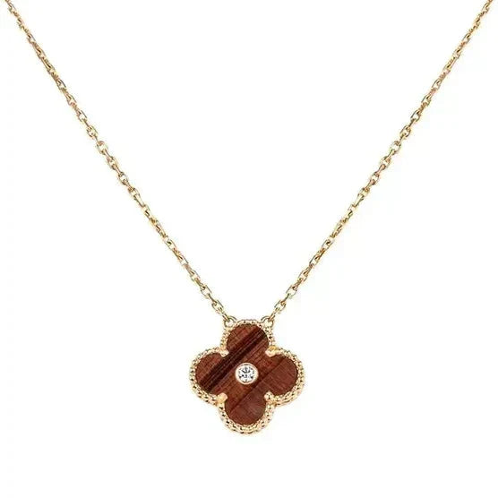 [Leaves]CLOVER 15MM DIAMOND AND YELLOW TIGER'S EYE AGATE necklace