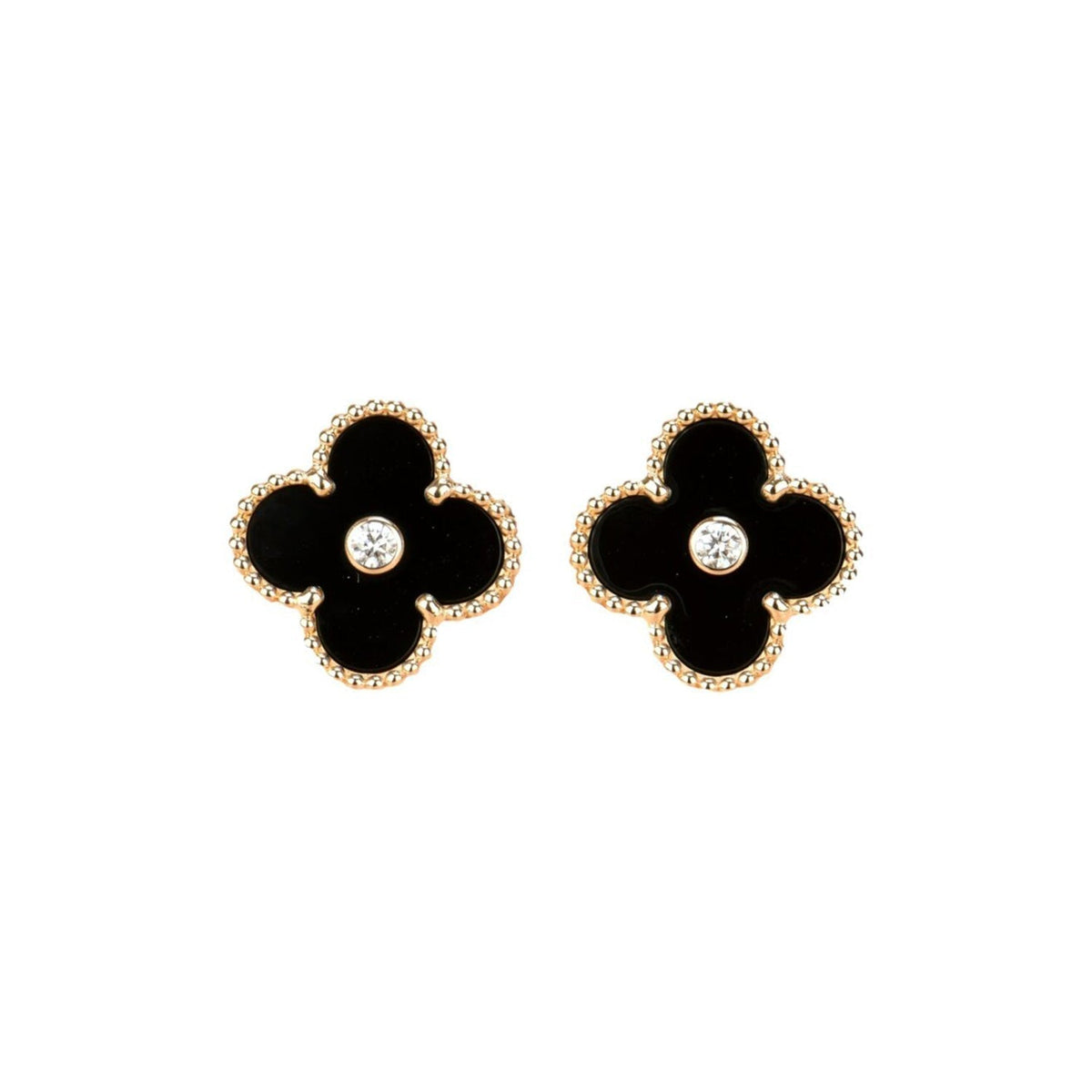 [Leaves]CLOVER MEDIUM 1 MOTIFS ONYX DIAMOND EARRINGS