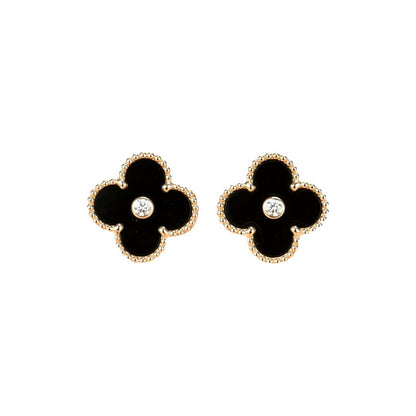 [Leaves]CLOVER MEDIUM 1 MOTIFS ONYX DIAMOND EARRINGS