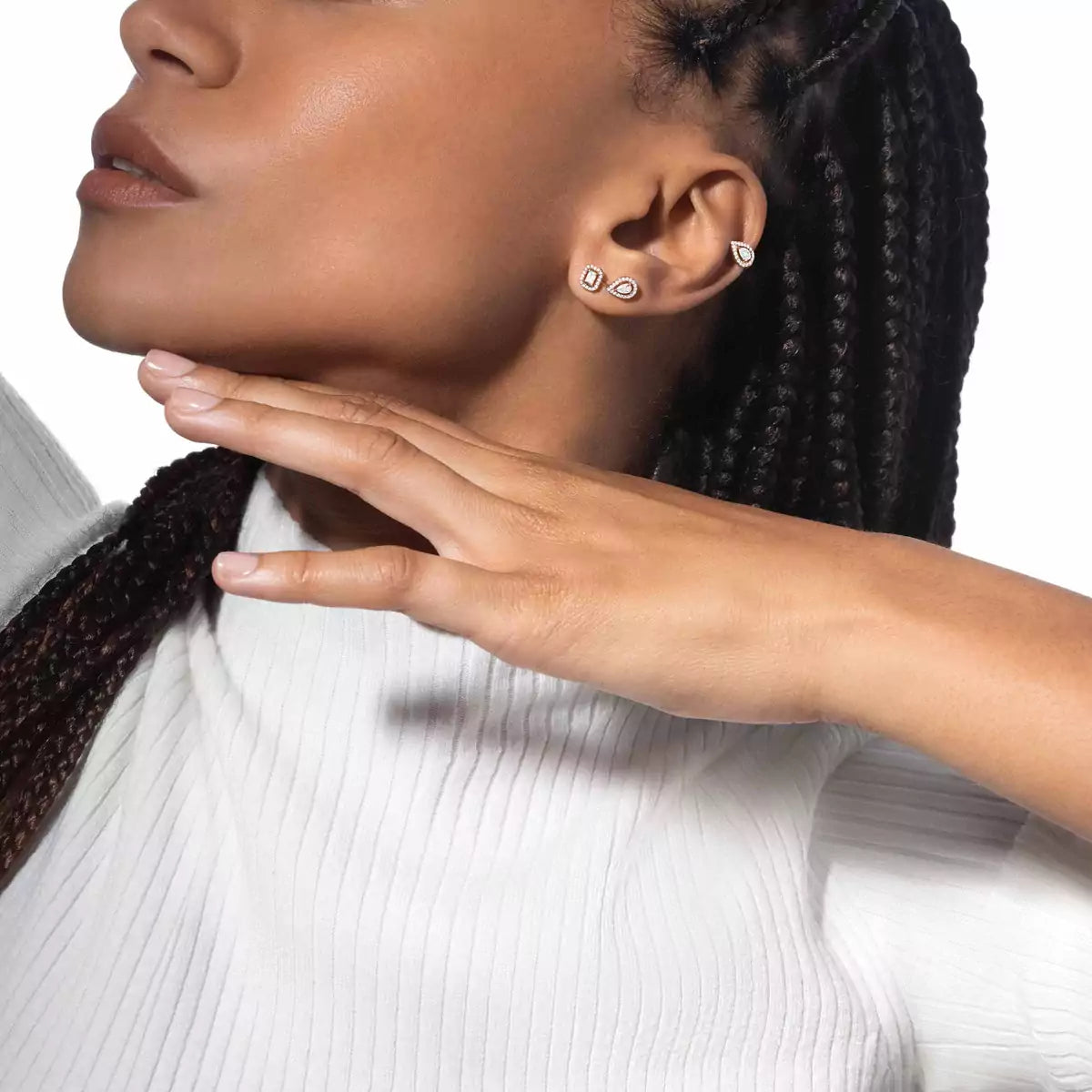 [Leaves]MY TWIN 1+2 DIAMOND EARRINGS