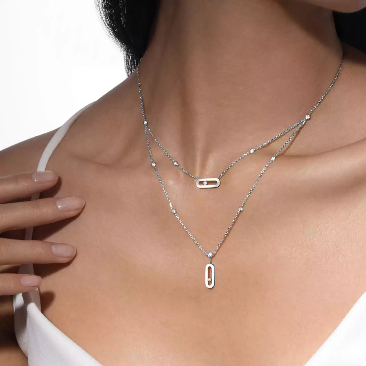 [Leaves]MOVE UNO DOUBLE-PENDANT NECKLACE