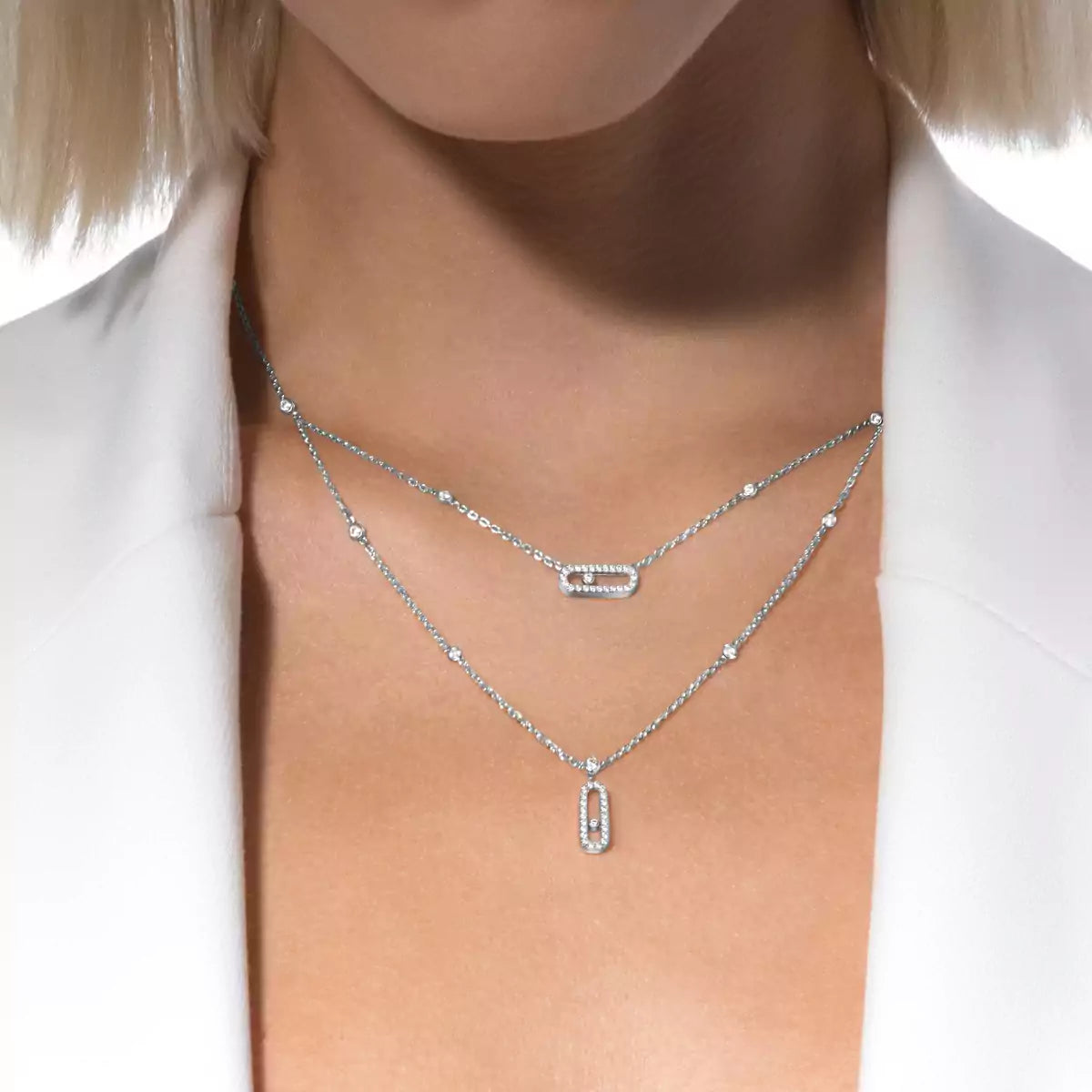 [Leaves]MOVE UNO 2-ROW PAVÉ NECKLACE