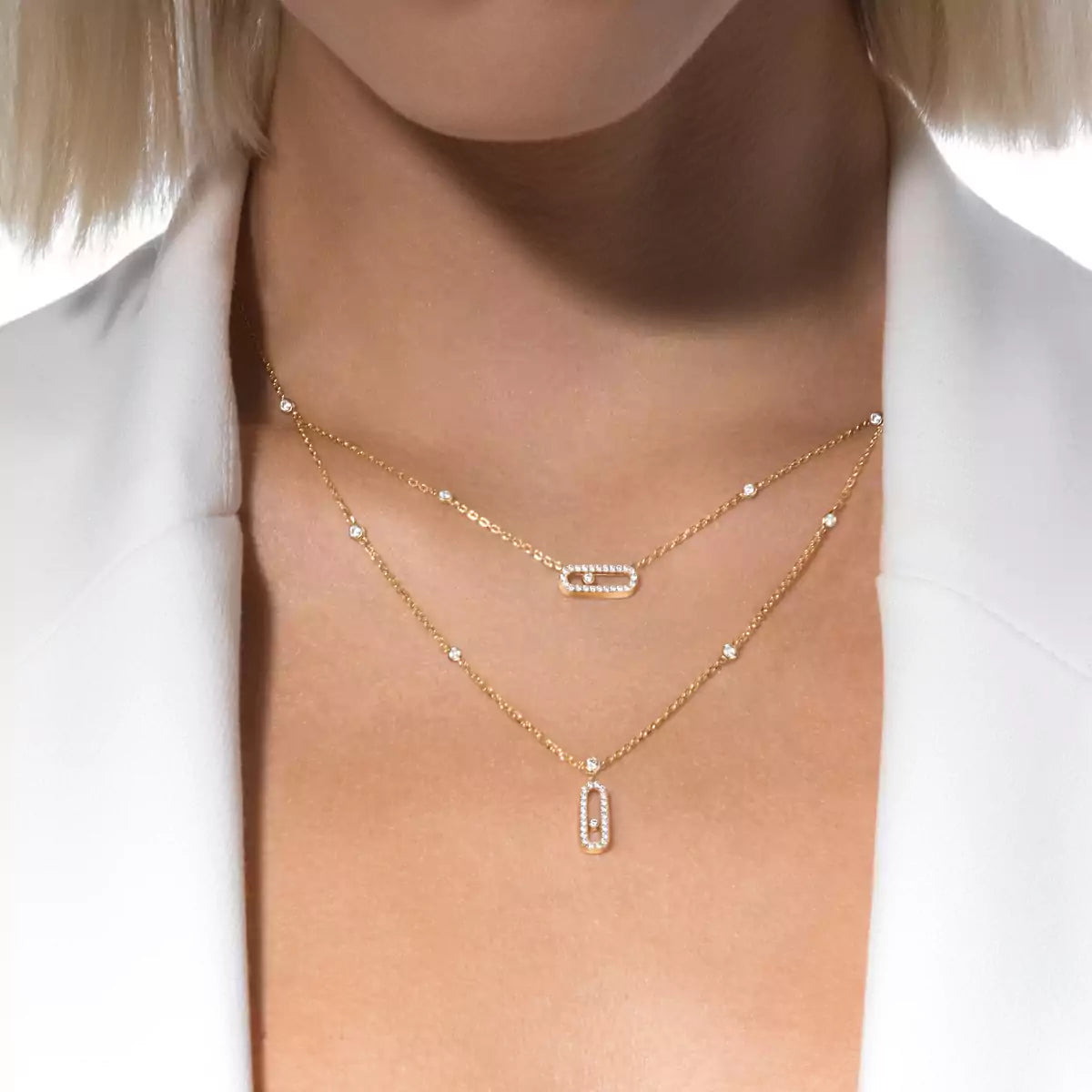[Leaves]MOVE UNO 2-ROW PAVÉ NECKLACE