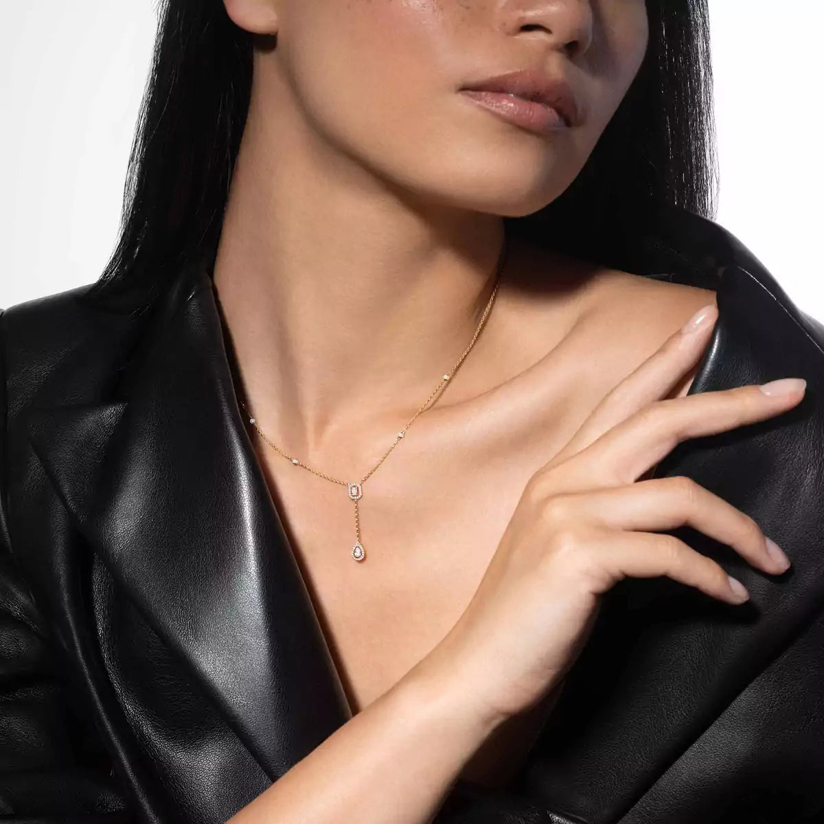 [Leaves]SUGAR CUBE & TEARDROP FULL PAVÉ NECKLACE