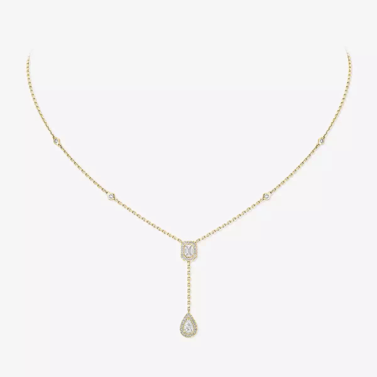 [Leaves]SUGAR CUBE & TEARDROP FULL PAVÉ NECKLACE