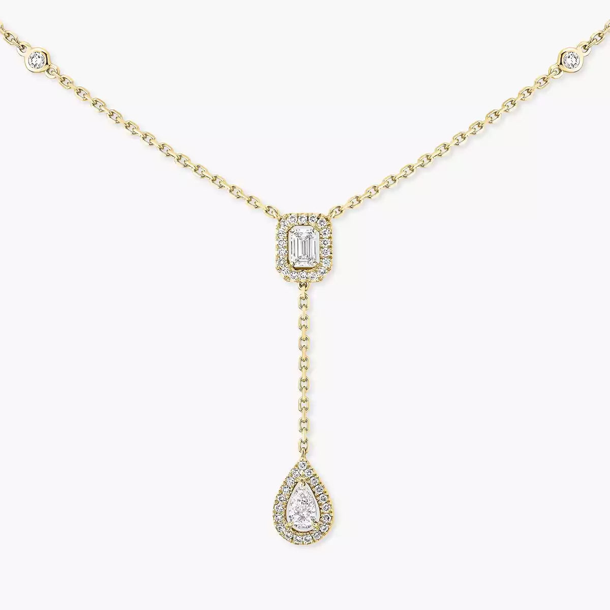[Leaves]SUGAR CUBE & TEARDROP FULL PAVÉ NECKLACE