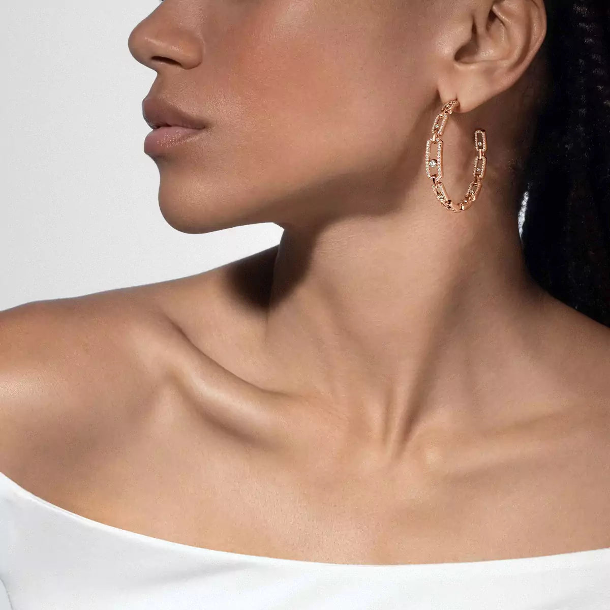 [Leaves]MOVE LINK KINETIC DIAMOND HOOP EARRINGS