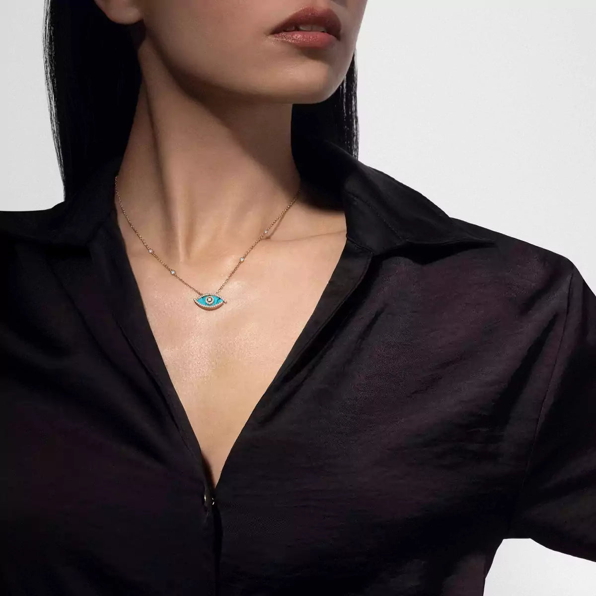 [Leaves]Lucky Eye Diamond Necklace in Rose Gold and Turquoise