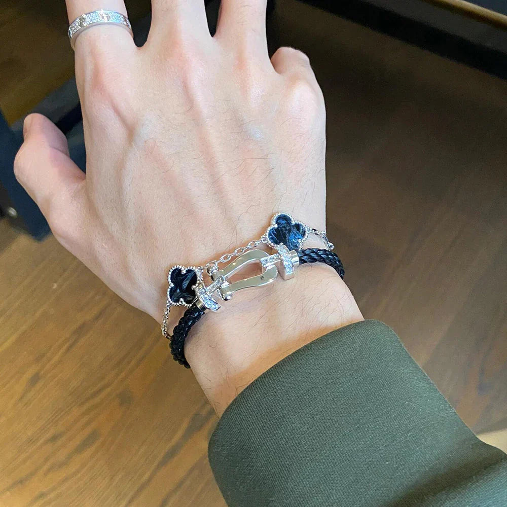 [Leaves]LUCKY CLOVER 5-MOTIF BRACELET - PIETERSITE COLLECTION