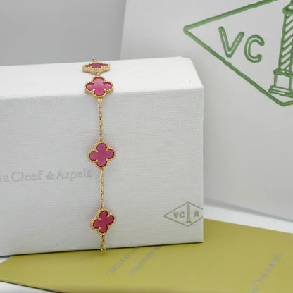 [Leaves]NEW CLOVER 5 MOTIFS PINK ENAMEL BRACELET