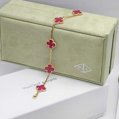 [Leaves]NEW CLOVER 5 MOTIFS PINK ENAMEL BRACELET