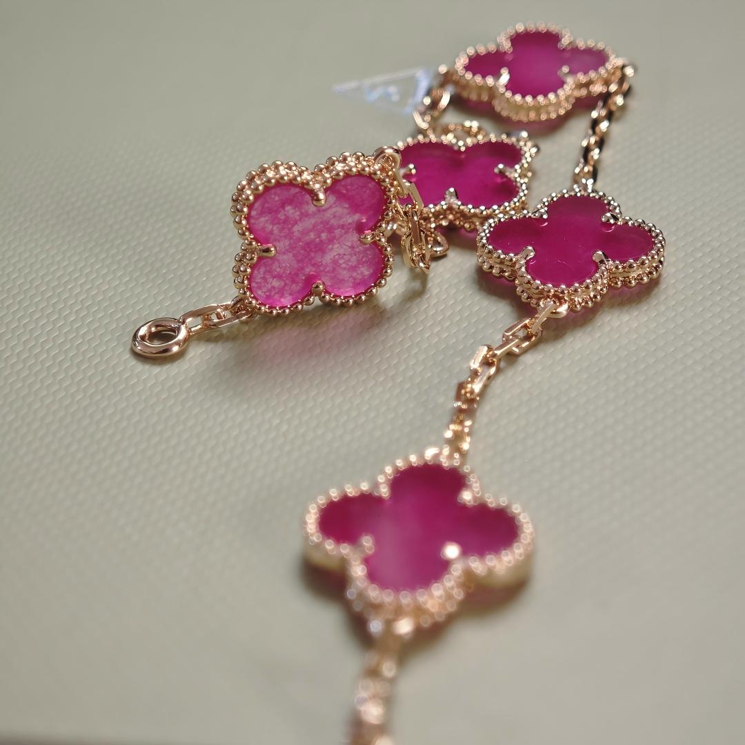 [Leaves]NEW CLOVER 5 MOTIFS PINK ENAMEL BRACELET