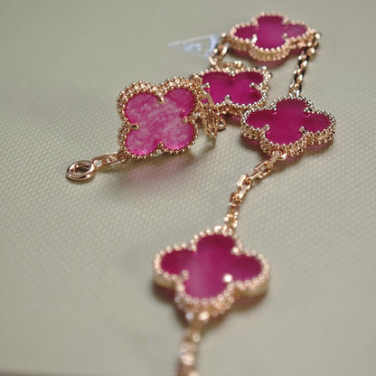 [Leaves]NEW CLOVER 5 MOTIFS PINK ENAMEL BRACELET