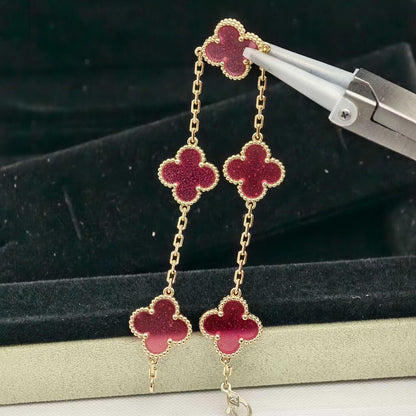 [Leaves]NEW CLOVER 5 MOTIFS PINK ENAMEL BRACELET