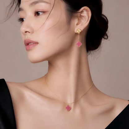 [Leaves] NEW CLOVER 15MM PINK ENAMEL NECKLACE