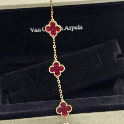 [Leaves]NEW CLOVER 5 MOTIFS PINK ENAMEL BRACELET