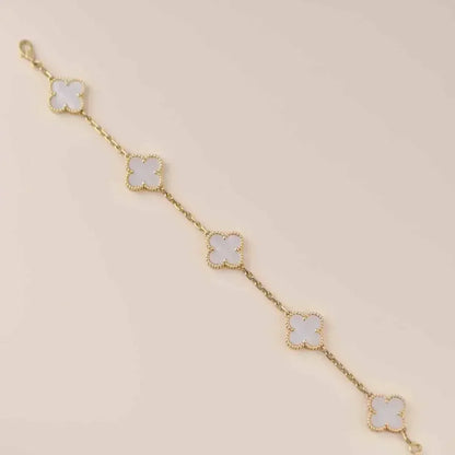 [Leaves]LUCKY CLOVER 5-MOTIF BRACELET - WHITE MOTHER-OF-PEARL COLLECTION