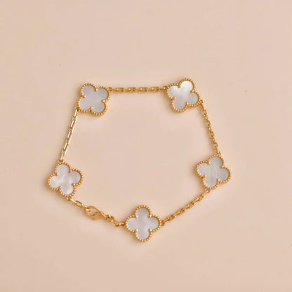 [Leaves]LUCKY CLOVER 5-MOTIF BRACELET - WHITE MOTHER-OF-PEARL COLLECTION