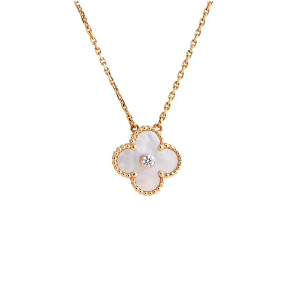 [Leaves]CLOVER 15MM DIAMOND WHITE FRITILLARIA NECKLACE