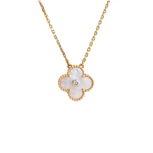 [Leaves]CLOVER 15MM DIAMOND WHITE FRITILLARIA NECKLACE
