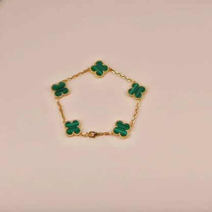 [Leaves]LUCKY CLOVER 5-MOTIF BRACELET - MALACHITE COLLECTION