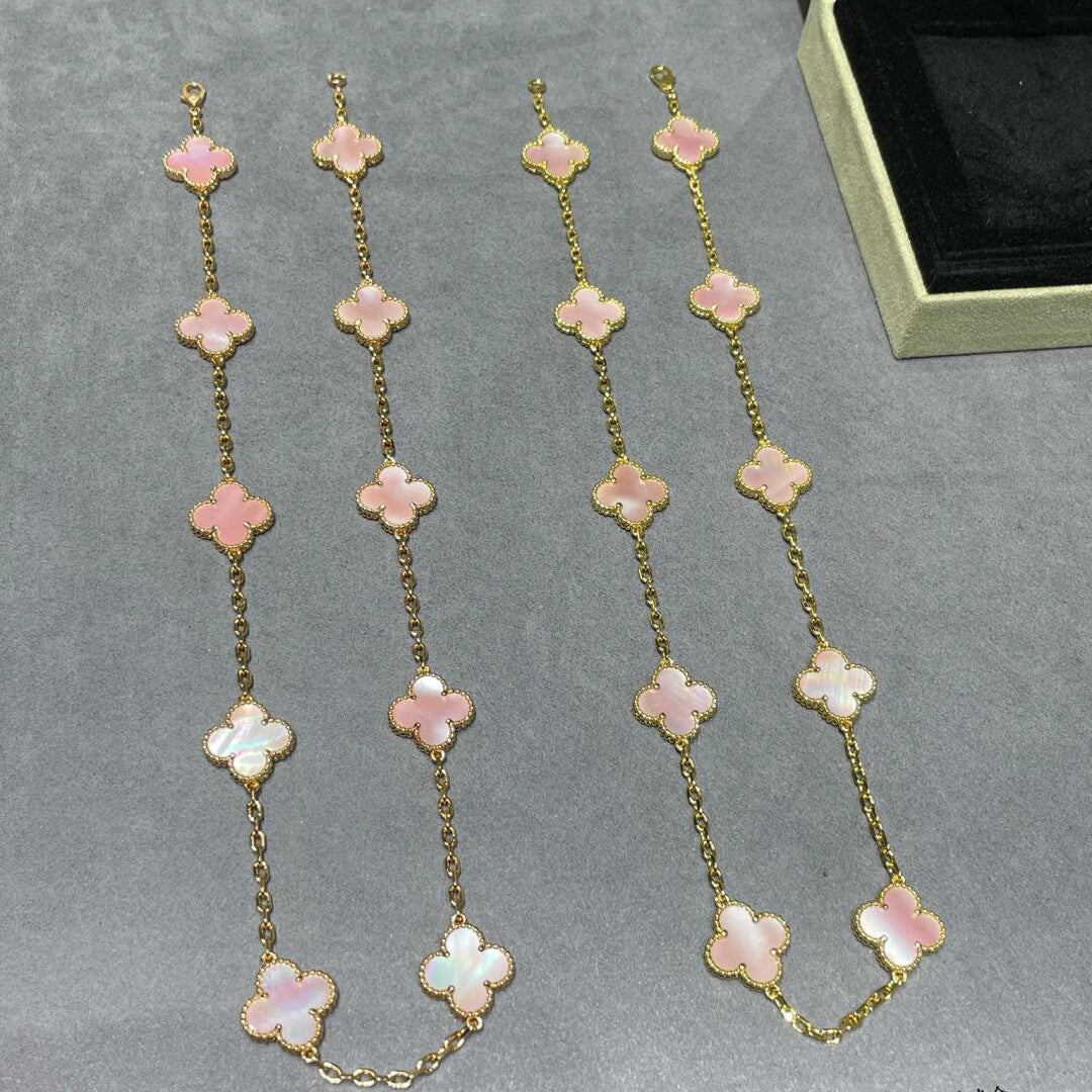 [Leaves]CLOVER 10 MOTIFS PINK MOP NECKLACE